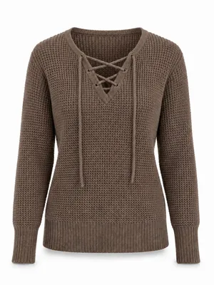 American Eagle Brown Open Knit Lace Up Sweater Women’s Small thumbnail 2