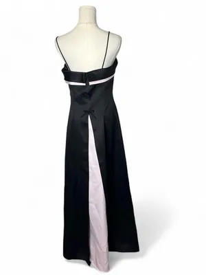 Vintage Black Satin Square Neck Layered Formal Evening Gown Dress 90s Prom thumbnail 2