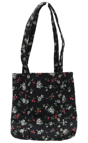Unbranded Tote Bag Womens OS Quilted Cherry Floral Polka Dot Black Fruit thumbnail 1