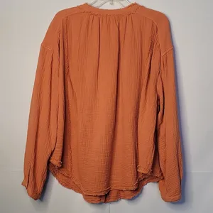Free People We The Free Relaxed Perpetual button down orange raw hem shirt sz M thumbnail 8