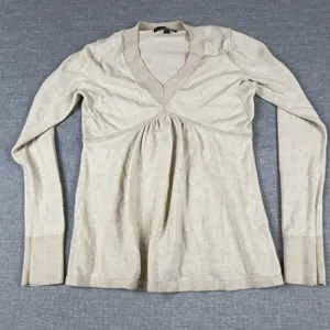 Gap Sweater Womens S Beige Cashmere Blend V Neck Knit Pullover Long Sleeve thumbnail 1