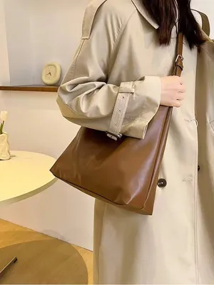 Tan Brown faux Leather large adjustable strap shoulder Tote bag thumbnail 4