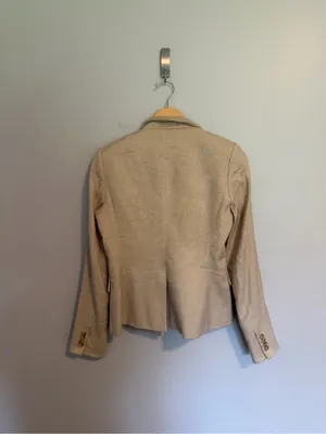 Veronica Beard Linen Blend Upcollar Dickey Blazer in Tan size 6 thumbnail 6