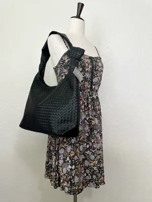 NWT Ulta Beauty Black Woven Knot Handle Hobo Shoulder Bag thumbnail 10