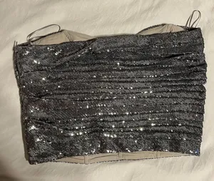 Free People Charcoal Sequin Sleeveless Cropped Tube Top thumbnail 5