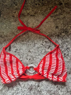 Wild Fable red and white striped crochet triangle bikini top thumbnail 1
