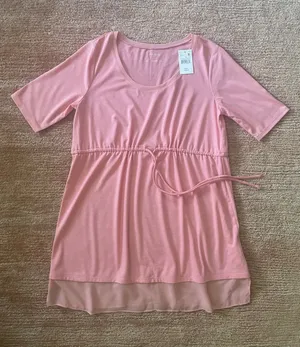 Motherhood Maternity Pink Tunic Top S Scoop Neck Half Sleeve Sheer Hem New thumbnail 1
