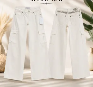 NWT Miss Me Low-Rise Cargo Wide Leg Jeans - Off White Angel Wings ✨ Size 27x30 thumbnail 1