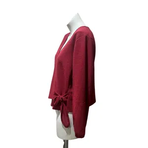 Madewell Women's XL Red V-Neck Wrap Blouse Long Sleeve Casual Top thumbnail 4