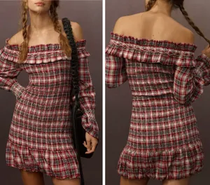 Pilcro Smocked Plaid Mini Dress, Size L thumbnail 2