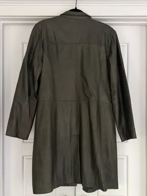 Bagatelle Olive Green Long Leather Jacket, size 14 thumbnail 2