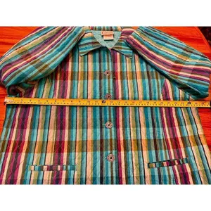 Company Collection Vintage Quilted Button Up Jacket Blue/Green Plaid XL thumbnail 5