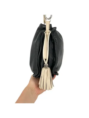 Brighton Boho Western Bucket Slouch Bag Leather Black White Tassel Silver Charms thumbnail 8