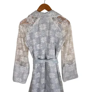 Vintage David Brown Light Blue Floral Lace Maxi Dress Zip Front Belted Small thumbnail 3
