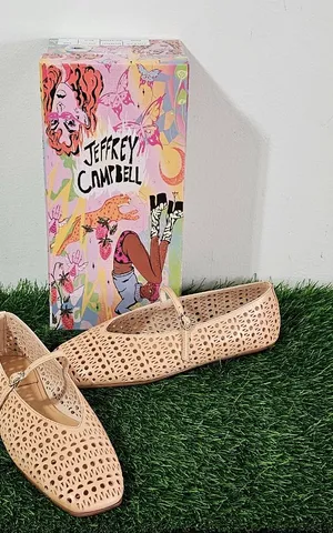 Jeffrey Campbell KHLOE Perforated Square Toe Flat - Beige - Women's Size 8 thumbnail 1