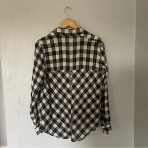 Free People Black White Checkered Gauzy Flannel Button up Top with Cutouts XS‎ thumbnail 6