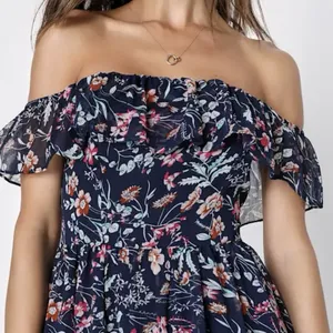 NWT Lulus My Favorite Navy Blue Floral Print Off the Shoulder‎ Dress Size MEDIUM thumbnail 3