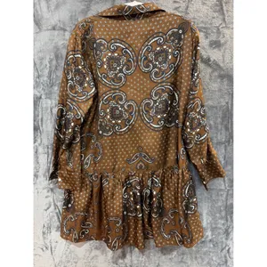 NWT Sandro Aurelie Paisley Silk Shirt Dress Brown Bandana Print Ruffle 40 L thumbnail 5