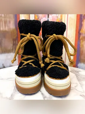 La Mondiale Zermatt Sheepskin Après-Ski Boots Black Size 36 NWT thumbnail 3