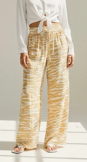 Anthropologie Charming Charlie Beige Zebra Print Wide Leg Boho Pants Size Small thumbnail 1