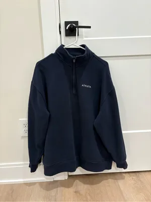 Athleta Forever Fleece 1/4 Zip in Navy With Logo thumbnail 2