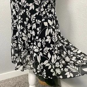 My Michelle Black White Floral Midi Asymmetrical Ruffle Hem Skirt Boho Grunge thumbnail 2