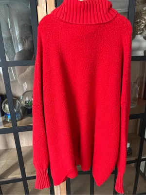 Aerie turtleneck boucle sweater textured red wool oversized rib knit tunic thumbnail 7
