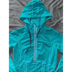 Athleta Half Mile Running‎ Light Weight Jacket Teal Green Hooded Half Zip Sz 2XS thumbnail 3