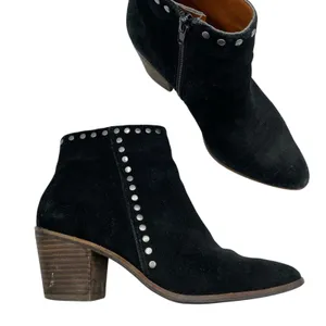 Lucky Brand Black Suede Studded Ankle Boots Stacked Heel Booties Womens 7 Fall thumbnail 1