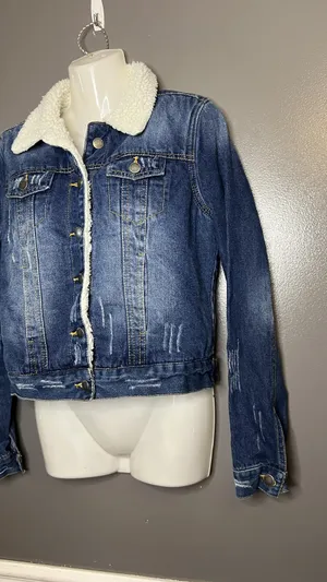 Reserve Fairfax Jacket Womens Small Sherpa Lined Denim Trucker Shearling Collar thumbnail 3