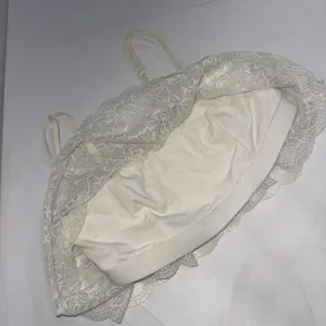 Aerie Bralette Pullover Wireless Lace Overlay Crop Top Bra Cream‎ Size Large thumbnail 5