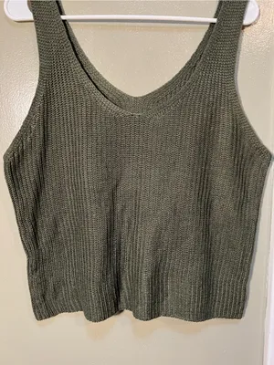 Women’s Size Large Sleeveless Sweater Reversible Scoop Neck V-Neck Knit Green thumbnail 3