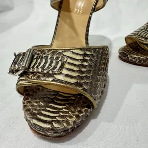 Christian Louboutin Roccia Python Double Buckle Metallic Pin Heel Sandals 39 thumbnail 6