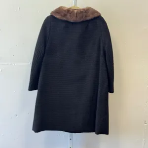 Vintage John Wanamaker Fur Collar Textured Wool Overcoat ILGWU Union Made Black thumbnail 2