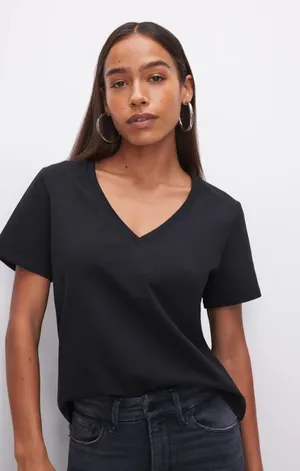 Good American black vneck‎ cotton tshirt 4 way stretch quick dry compression NWT thumbnail 1