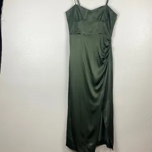 Zara Dark Green Satin Midi Dress Size S 100% Viscosa thumbnail 3