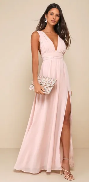Lulus Heavenly Hues Blush Maxi Dress Bridesmaid Wedding Formal Party Flowy Small thumbnail 1