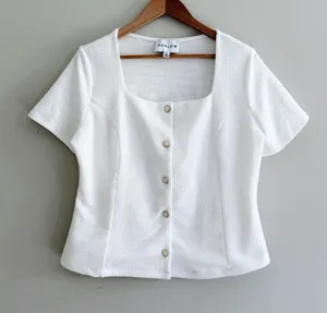 Harlow White Square-Neck Boucle Co-Ord Button Front Short Sleeve Top Women’s XL thumbnail 1