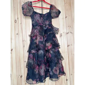 NWT Lulus Oh-So Stunning Navy Blue Floral Organza Tiered Midi Dress Cruise Sze M thumbnail 8