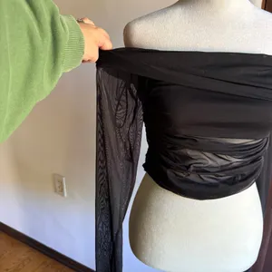 ALICE + OLIVIA | Isadola Long Sleeve Top Ruched Mesh Off Shoulder | Medium thumbnail 3