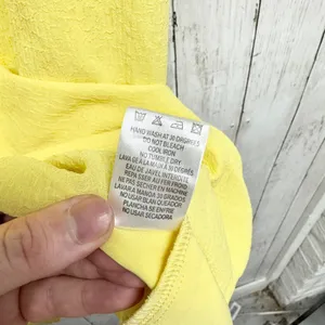Frnch Dress Women Size M/L Yellow Crepe Round Neck‎ Short Sleeve Shift Mini Sun thumbnail 4