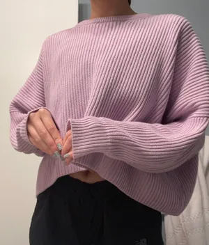 Free People Lilac Rib Knit Oversized Cropped Sweater thumbnail 9