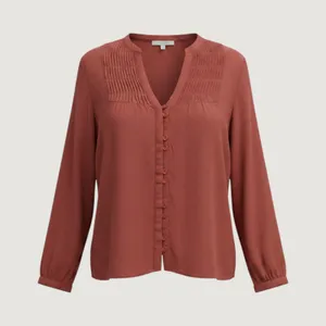 Maeve Anthropologie Rust Red Smocked Shoulder Button Front‎ Blouse Size 4 thumbnail 1