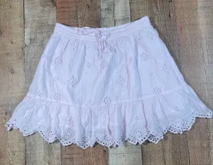 Aerie Light Pink Cotton Eyelet Ruffle Mini Skirt Elastic Waist Medium M Boho thumbnail 1