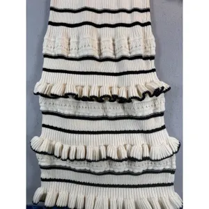 Kivari Cream Black Striped Ruffle Knit Maxi Dress Long Sleeve Size US 4 thumbnail 7