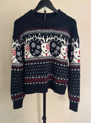 Universal Threads Target Bullseye Dog Fair Isle Holiday Sweater Navy Blue XS NEW thumbnail 1
