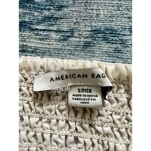 American Eagle Ivory Brick Red Crop Smocked Puff Sleeve Peasant Top Small thumbnail 3