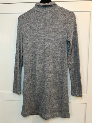 Lou & Gray Heathered Gray Ribbed Turtle Neck Long Sleeve Dress - Size Medium thumbnail 7