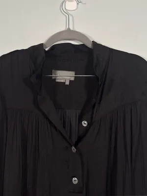 Anthropologie Black V-Neck Gathered Long-Sleeve Relaxed Henley Blouse L thumbnail 4