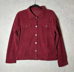 Corduroy Jacket Womens S‎ Red Rust Collared Long Sleeve Button Up Corduroy NEW thumbnail 1